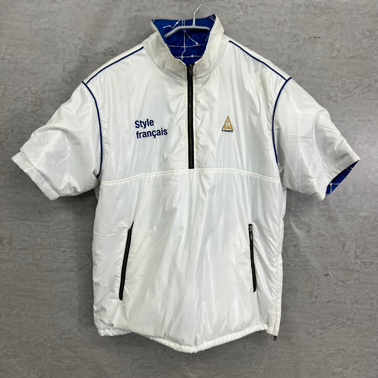 ルコックスポルティフ メンズ ゴルフウェア 半袖トップス リバーシブル L ホワイト ブルー 白 青 LECOQSPORTIF