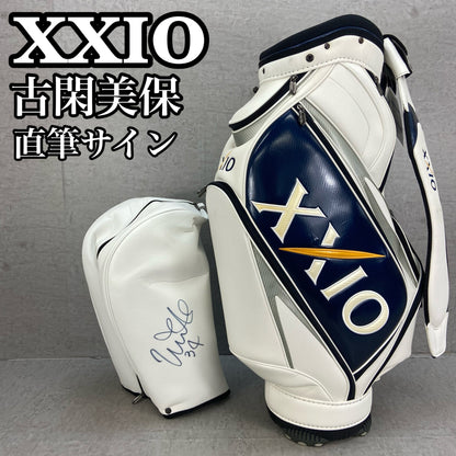古閑美保直筆サイン入り　ゼクシオ　ゴルフ用品　カート式　キャディバッグ　約9型　PUレザー　エナメル　XXIO