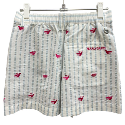 タグ付き未使用品　パーリーゲイツ　レディースゴルフアパレル　ショートパンツ　サイズ0　ストライプ　くじらロゴ　ズボン　女性用　ウェア　PEARLY GATES