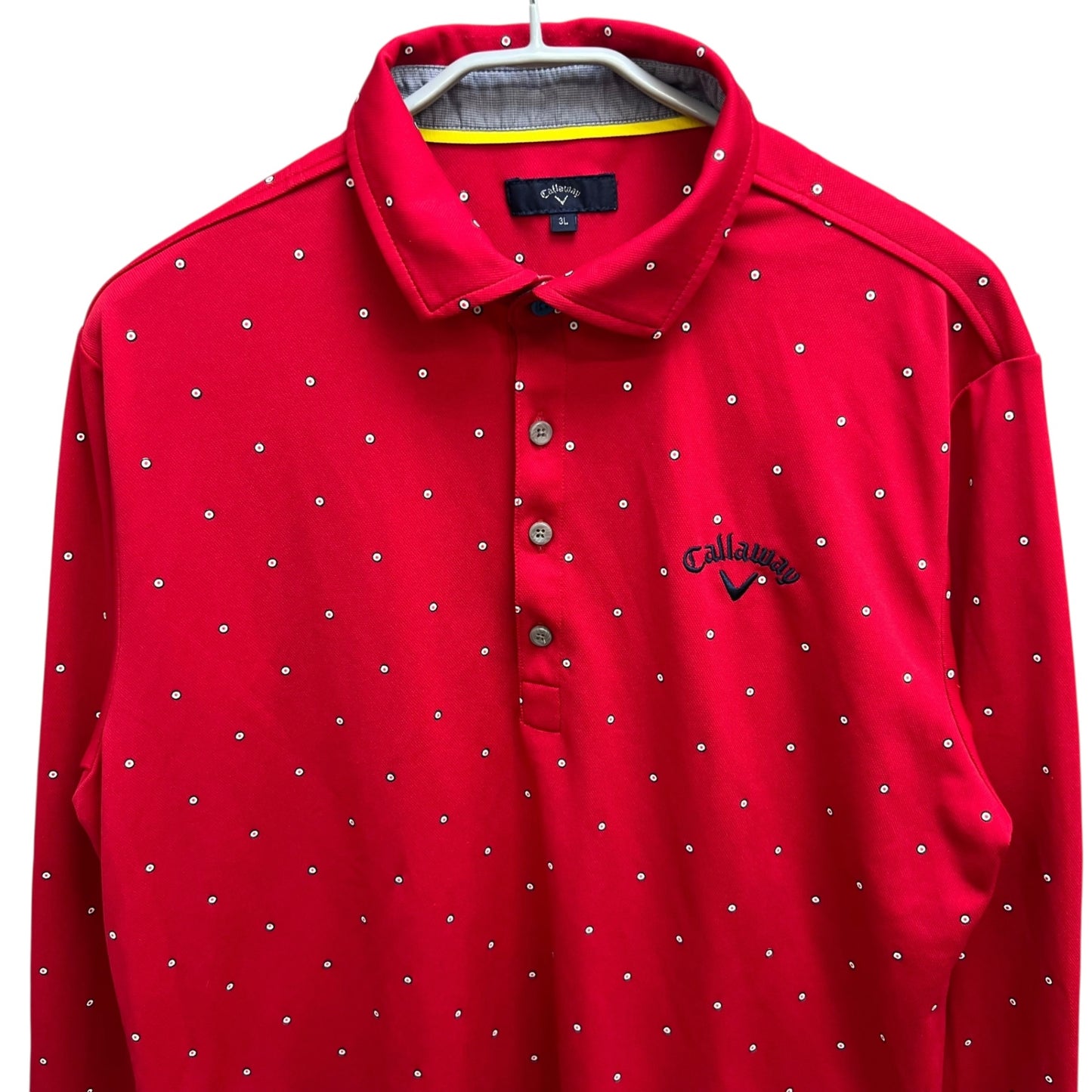 キャロウェイ　メンズ　長袖ポロシャツ　3L　ドット　レッド　男性用ゴルフアパレル　トップス　Callaway　洋服