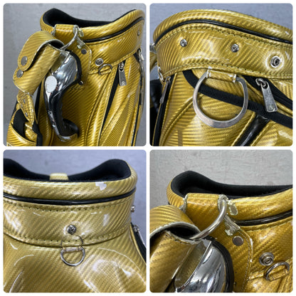 ポルシェ　ゴルフ　カート式キャディバッグ　約9.5型　エナメル製　ゴールド　金色　PORSCHE