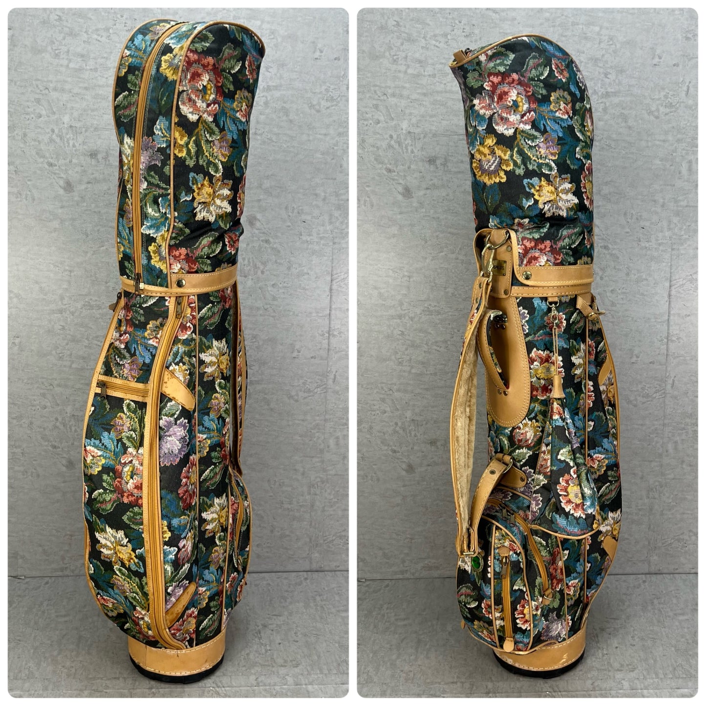 ZFALCT　ゴルフ　キャディバッグ　ビンテージ　ジャガード織　タペストリー生地　花柄　ラウンド用品