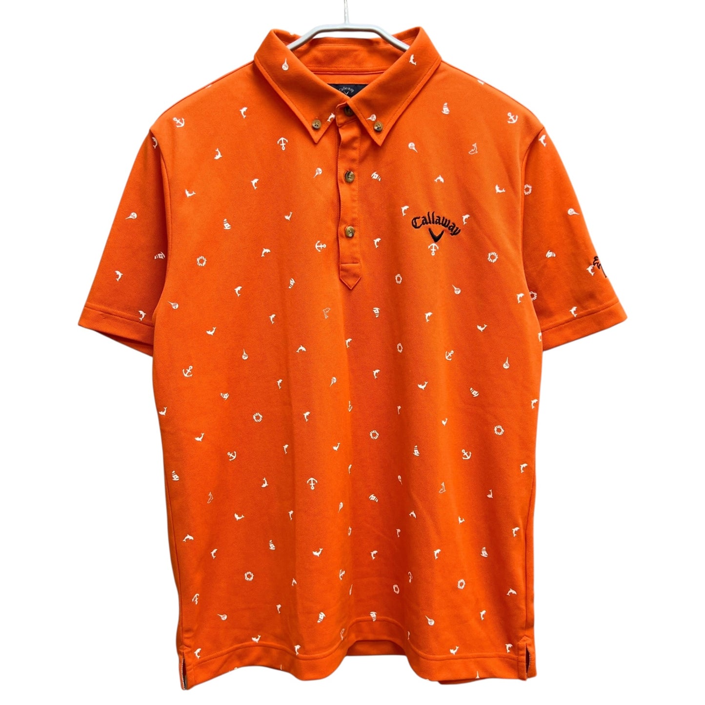 キャロウェイ　メンズ　半袖ポロシャツ　3L　総柄　オレンジ　男性用ゴルフアパレル　トップス　Callaway　洋服