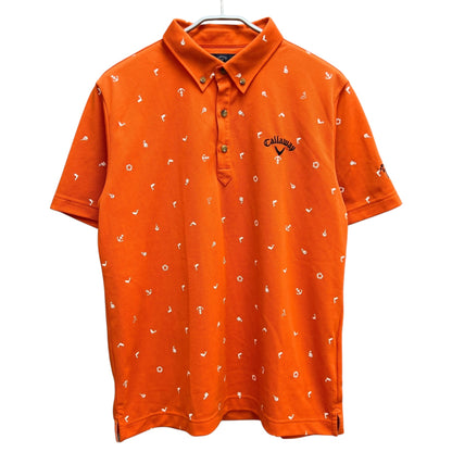 キャロウェイ　メンズ　半袖ポロシャツ　3L　総柄　オレンジ　男性用ゴルフアパレル　トップス　Callaway　洋服
