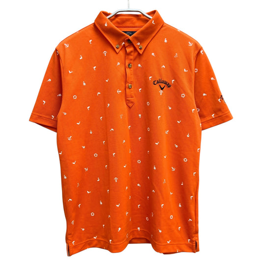 キャロウェイ　メンズ　半袖ポロシャツ　3L　総柄　オレンジ　男性用ゴルフアパレル　トップス　Callaway　洋服