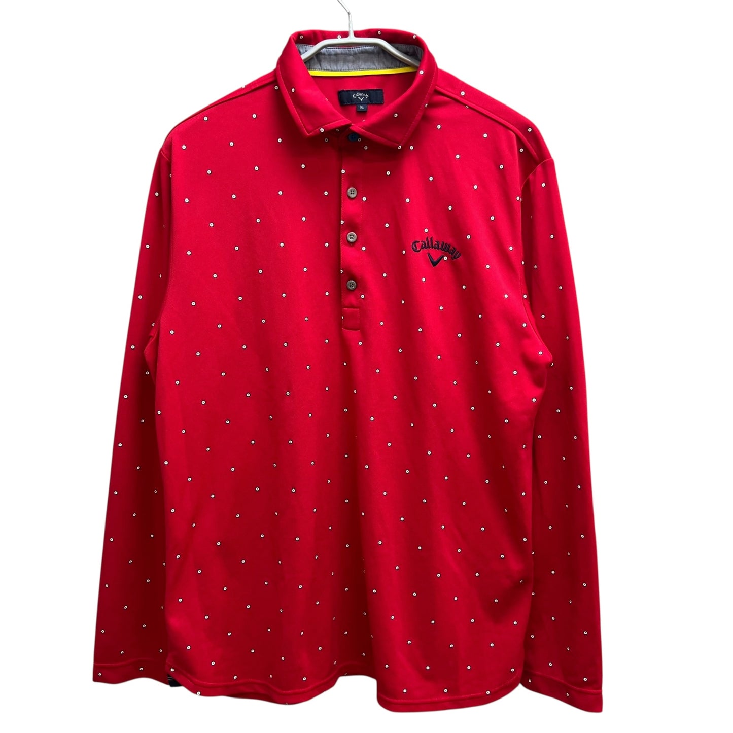 キャロウェイ　メンズ　長袖ポロシャツ　3L　ドット　レッド　男性用ゴルフアパレル　トップス　Callaway　洋服