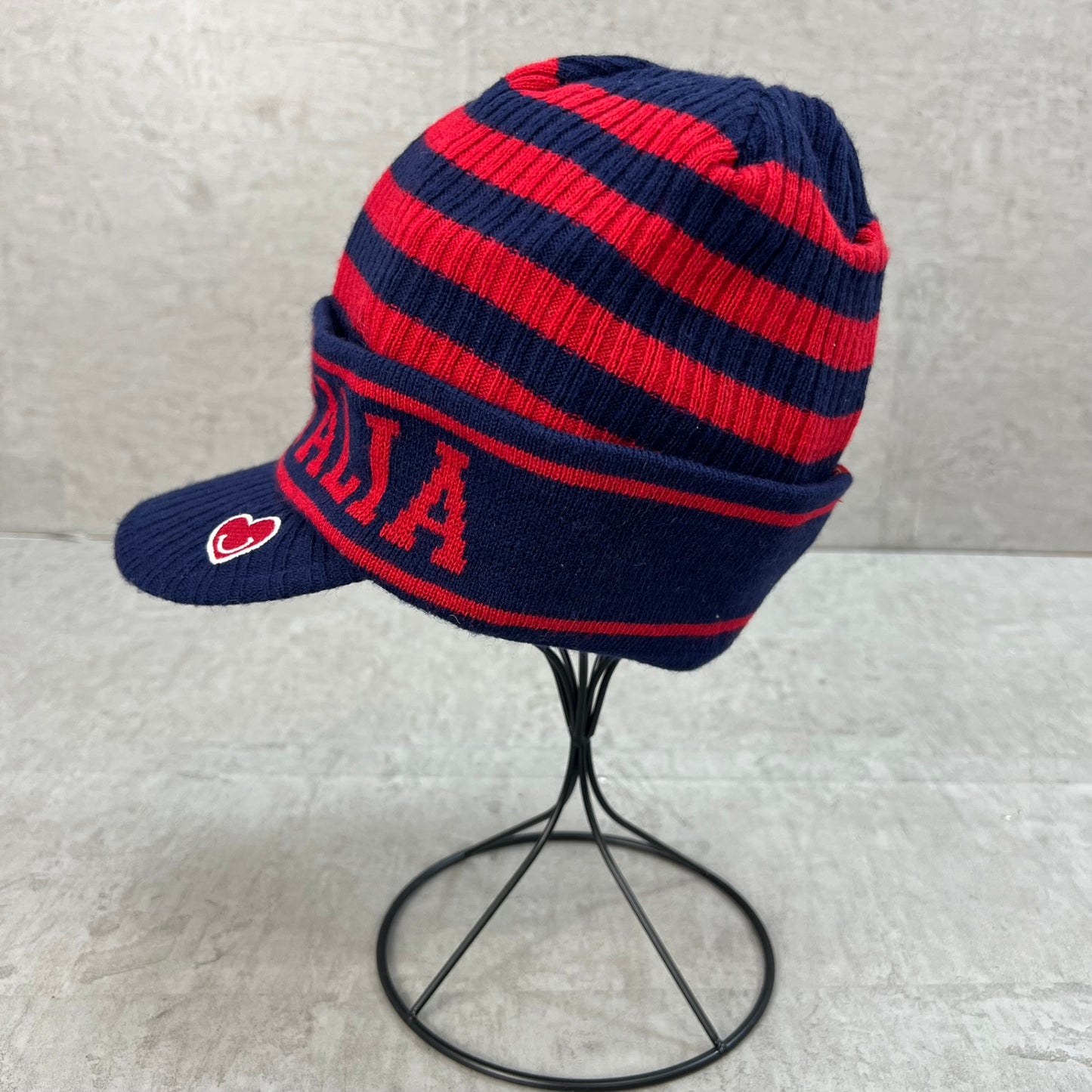 フィラ　レディースゴルフアパレル　ニットキャップ　帽子　S　ネイビー　レッド　FILA 秋冬　防寒