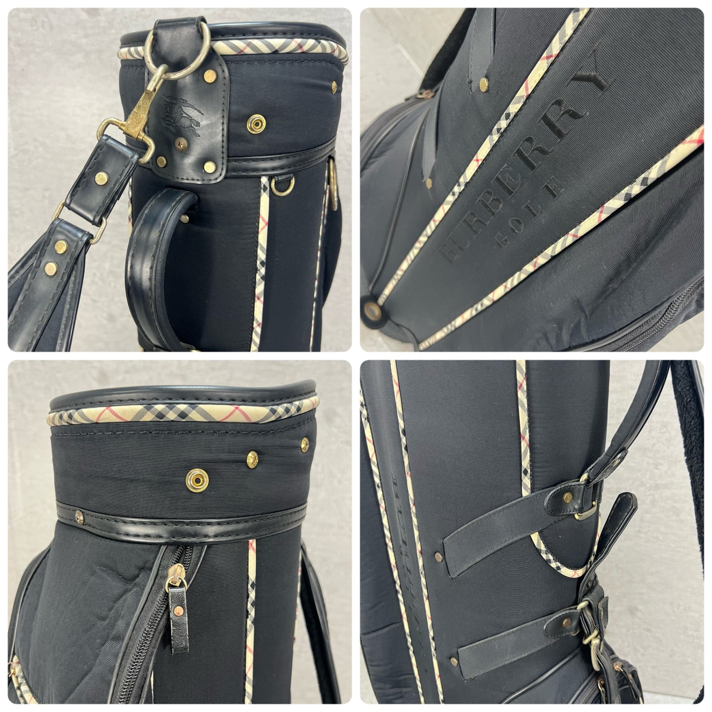 バーバリー　ゴルフ　カート式キャディバッグ　約8.5型　ブラック　黒　ノバチェック柄　BURBERRY