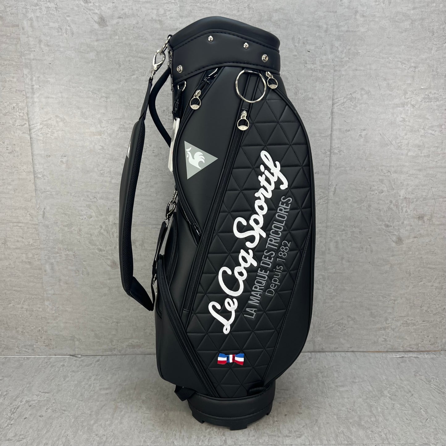 ルコックスポルティフ　ゴルフ　カート式キャディバッグ　PUレザー　約8.5型　ブラック　黒　LE COQ SPORTIF