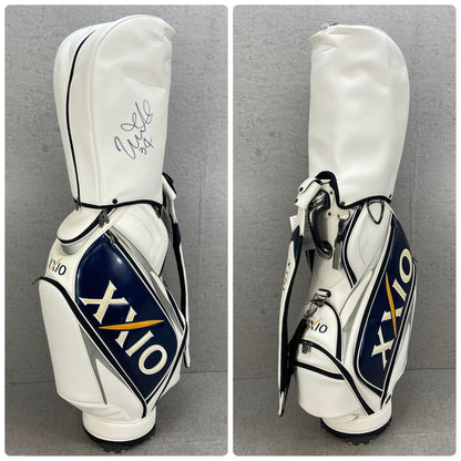 古閑美保直筆サイン入り　ゼクシオ　ゴルフ用品　カート式　キャディバッグ　約9型　PUレザー　エナメル　XXIO