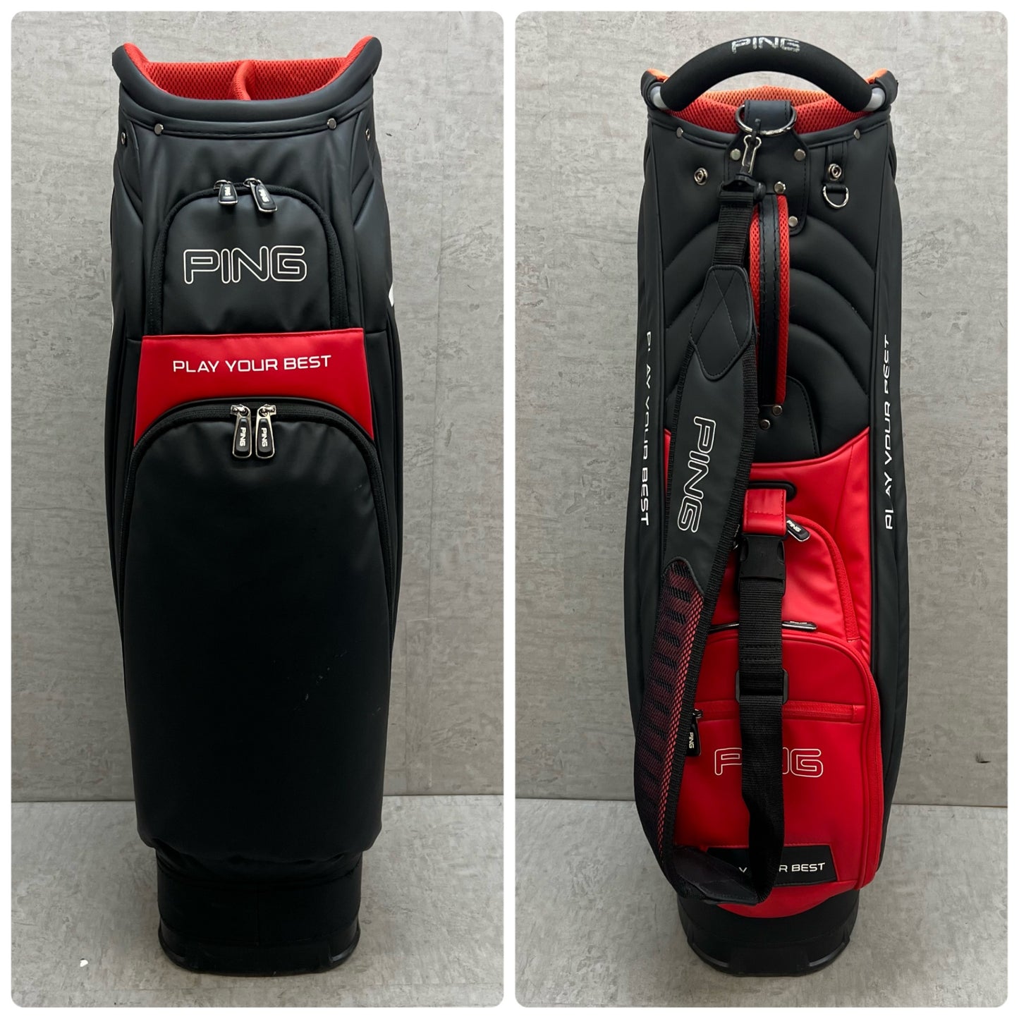 PING　ゴルフ　キャディバッグ　カート式　約9型　合成皮革　ブラック　黒　レッド　赤　ピン
