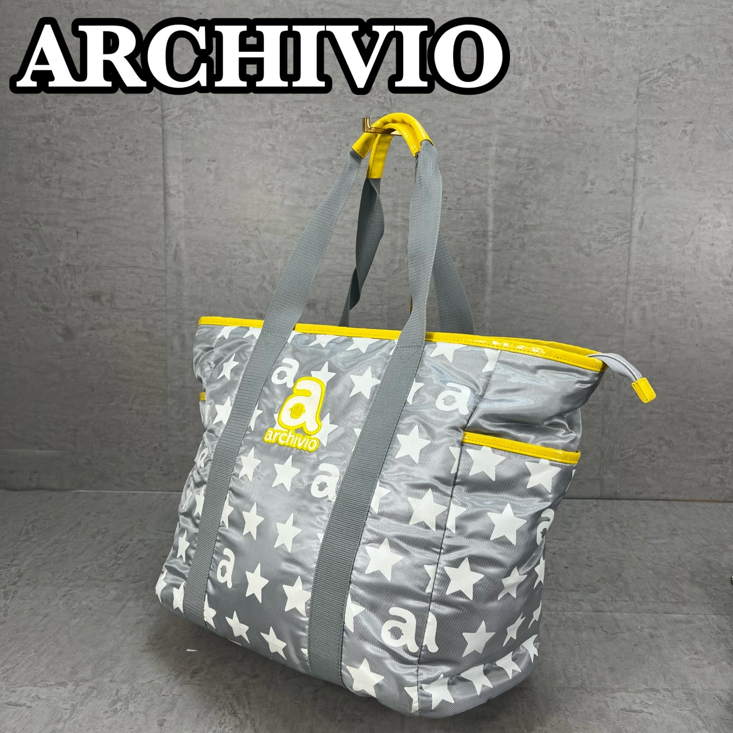 ARCHIVIO　アルチビオ　ゴルフトートバッグ　aロゴワッペン　ホワイトスター総柄　グレーカラーベース　ラウンド　カート