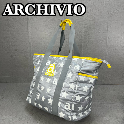 ARCHIVIO　アルチビオ　ゴルフトートバッグ　aロゴワッペン　ホワイトスター総柄　グレーカラーベース　ラウンド　カート