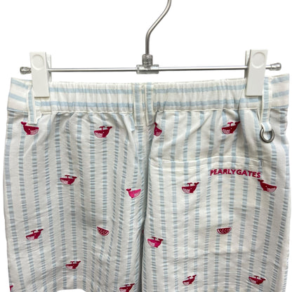 タグ付き未使用品　パーリーゲイツ　レディースゴルフアパレル　ショートパンツ　サイズ0　ストライプ　くじらロゴ　ズボン　女性用　ウェア　PEARLY GATES
