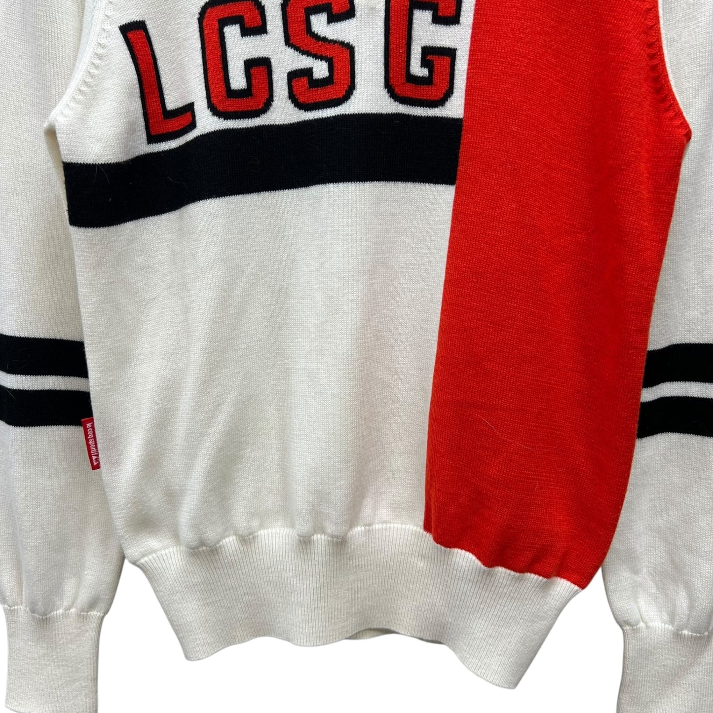 ルコックスポルティフ　メンズゴルフウェア　ハーフジップセーター　S　ホワイト　白　オレンジレッド　LE COQ SPORTIF