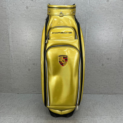 ポルシェ　ゴルフ　カート式キャディバッグ　約9.5型　エナメル製　ゴールド　金色　PORSCHE