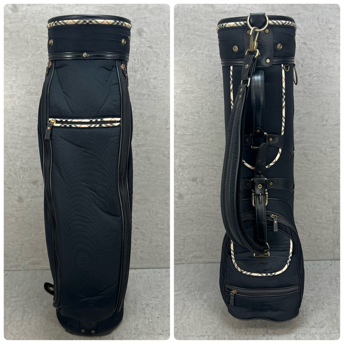 バーバリー　ゴルフ　カート式キャディバッグ　約8.5型　ブラック　黒　ノバチェック柄　BURBERRY