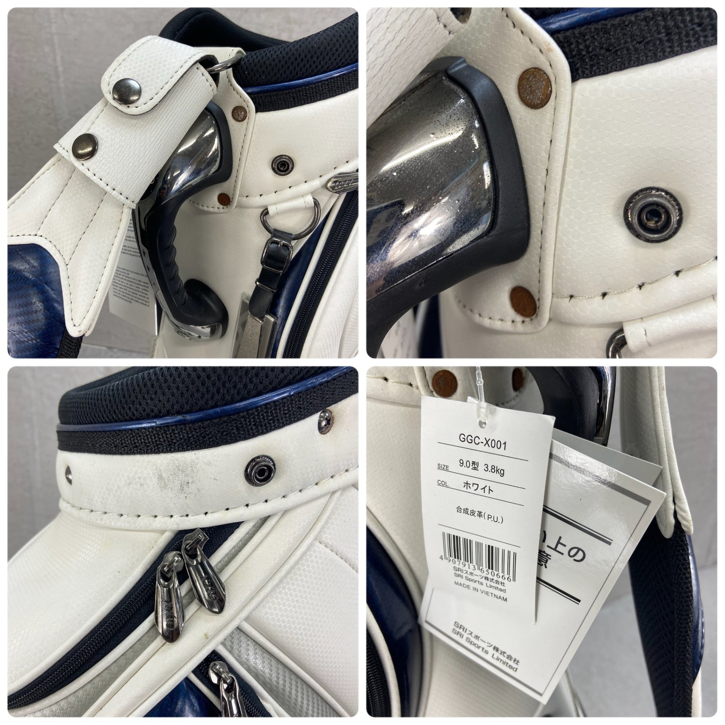 古閑美保直筆サイン入り　ゼクシオ　ゴルフ用品　カート式　キャディバッグ　約9型　PUレザー　エナメル　XXIO