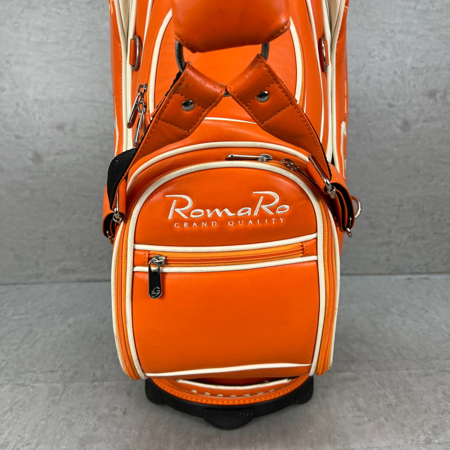 ロマロ　ゴルフ　カート式キャディバッグ　約10型　オレンジ　PUレザー　RomaRo