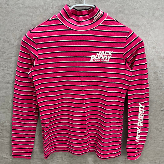 ジャックバニー　レディース　長袖トップス　ハイネック　ボーダー　0サイズ　ピンク　女性用ゴルフアパレル　JACK BUNNY