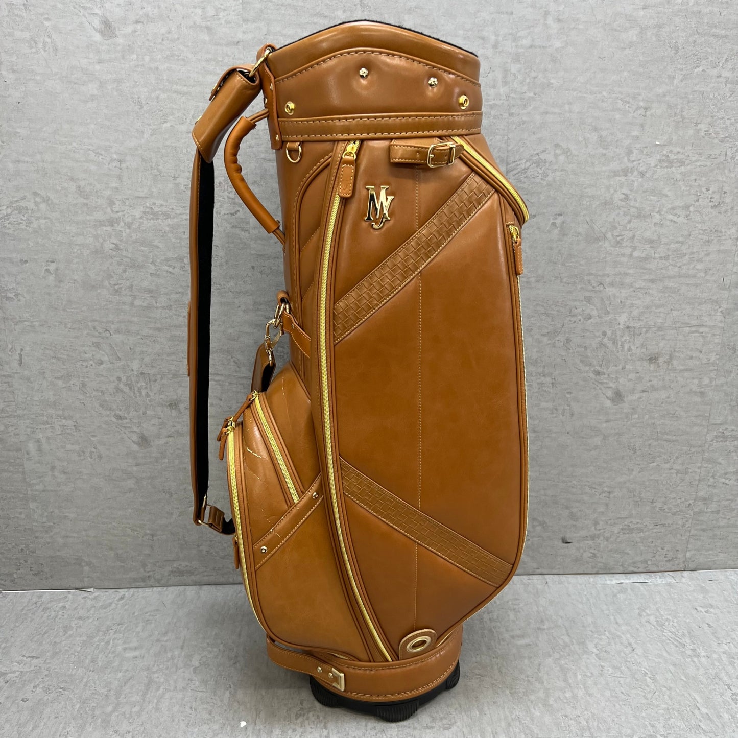 マジェスティ　ゴルフ　キャディバッグ　カート式　約9.5型　キャメル　合成皮革　MAJESTY
