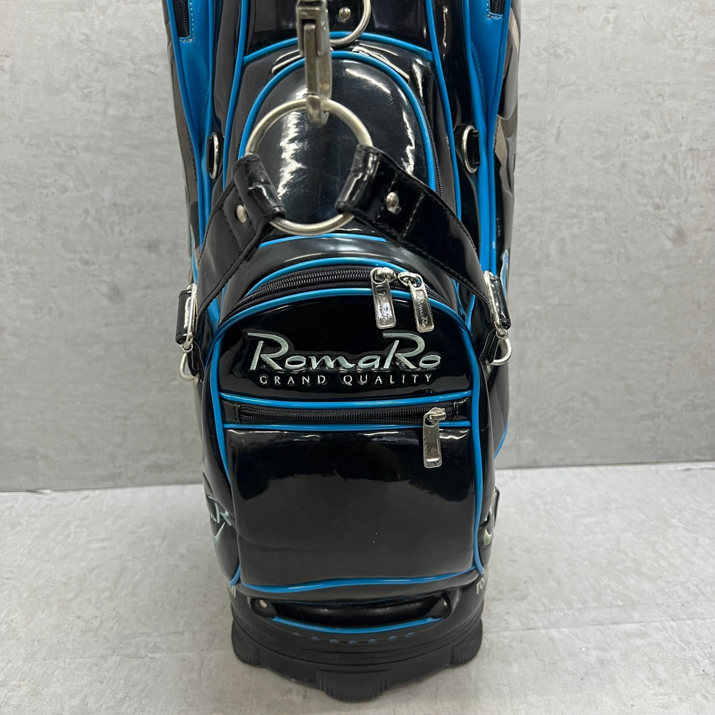 ロマロ　ゴルフ　カート式キャディバッグ　約10型　エナメル　ブラック　黒　ブルー　青　RomaRo