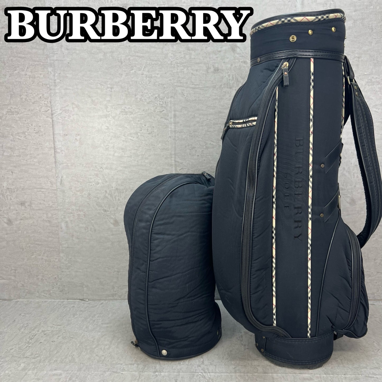 バーバリー　ゴルフ　カート式キャディバッグ　約8.5型　ブラック　黒　ノバチェック柄　BURBERRY