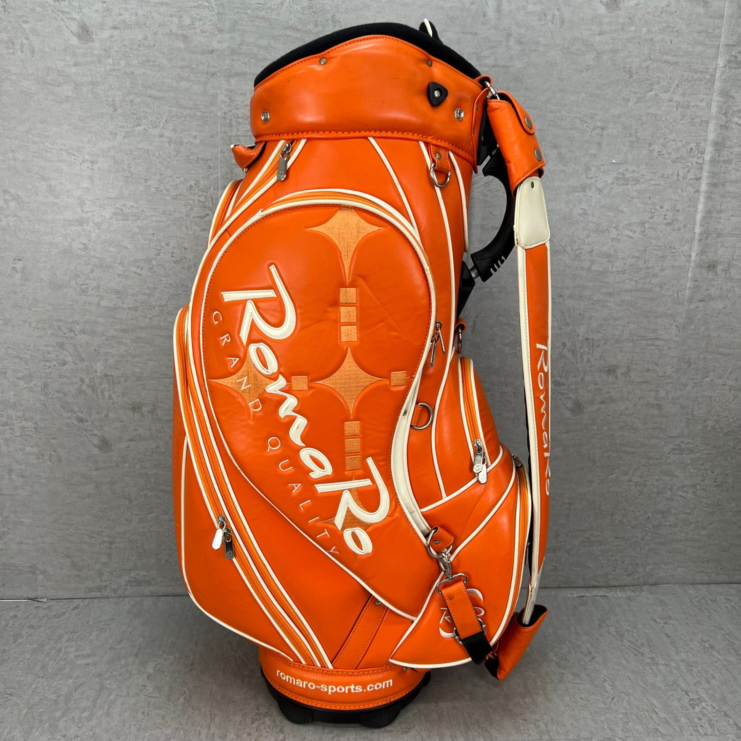 ロマロ　ゴルフ　カート式キャディバッグ　約10型　オレンジ　PUレザー　RomaRo