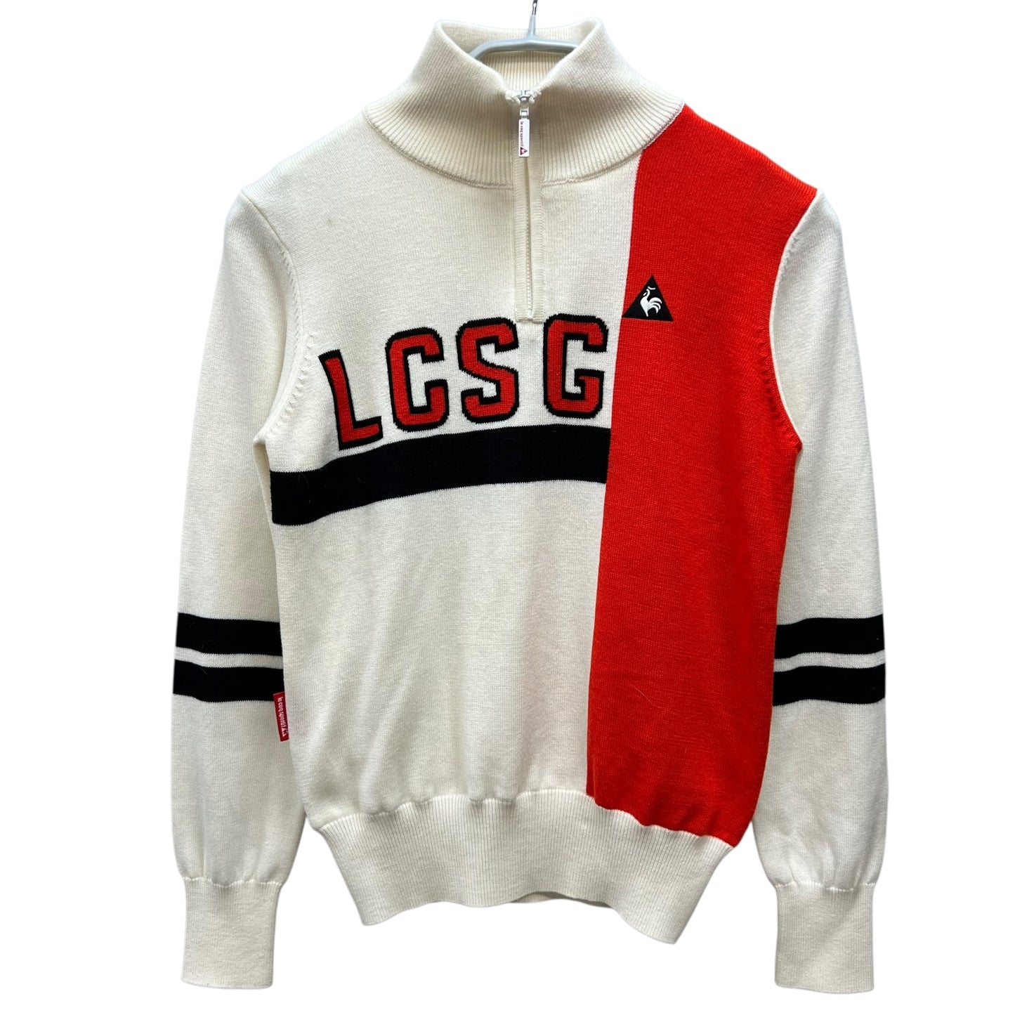 ルコックスポルティフ　メンズゴルフウェア　ハーフジップセーター　S　ホワイト　白　オレンジレッド　LE COQ SPORTIF