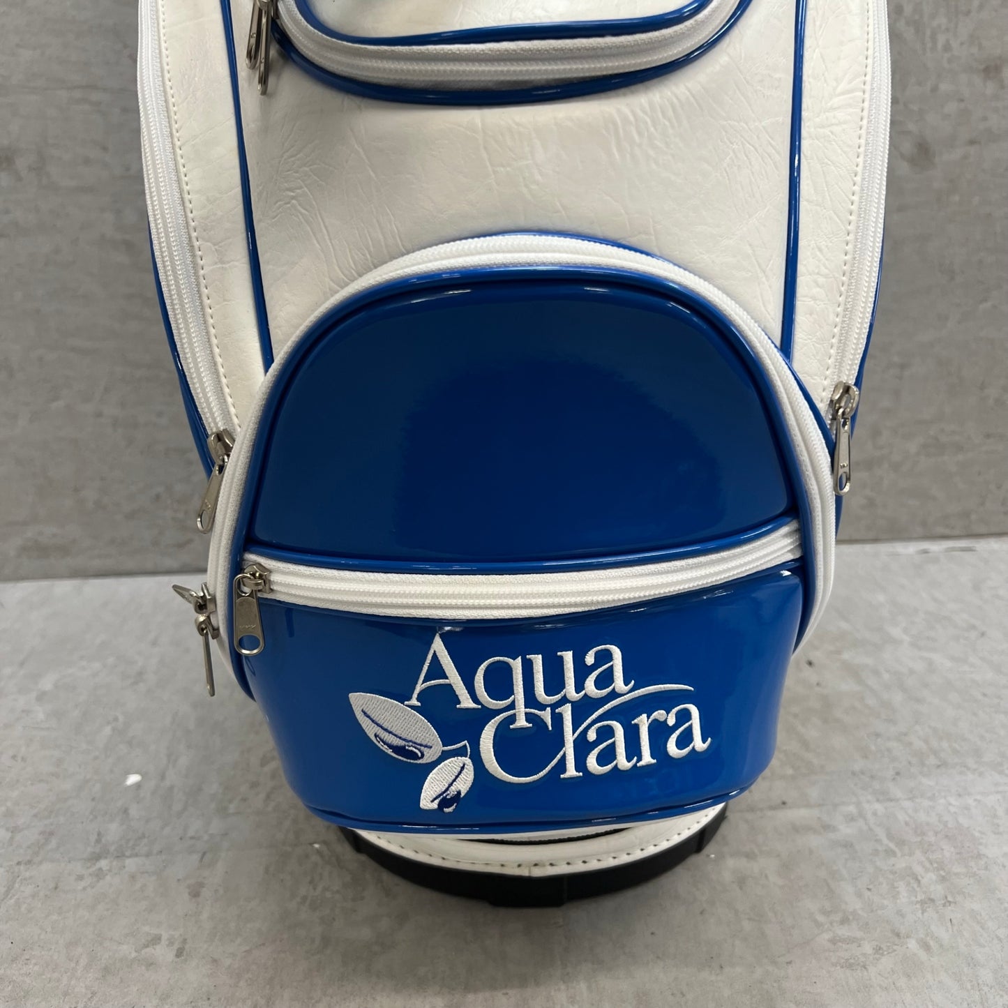 Aqua Clara アクアクララ ゴルフ キャディバッグ カート式 約9型 6分割 ホワイト ブルー エナメル PUレザー
