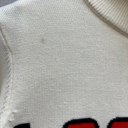 ルコックスポルティフ　メンズゴルフウェア　ハーフジップセーター　S　ホワイト　白　オレンジレッド　LE COQ SPORTIF