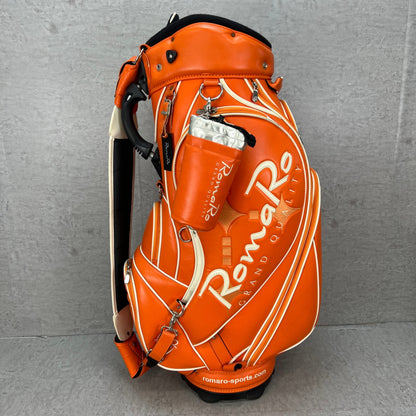 ロマロ　ゴルフ　カート式キャディバッグ　約10型　オレンジ　PUレザー　RomaRo