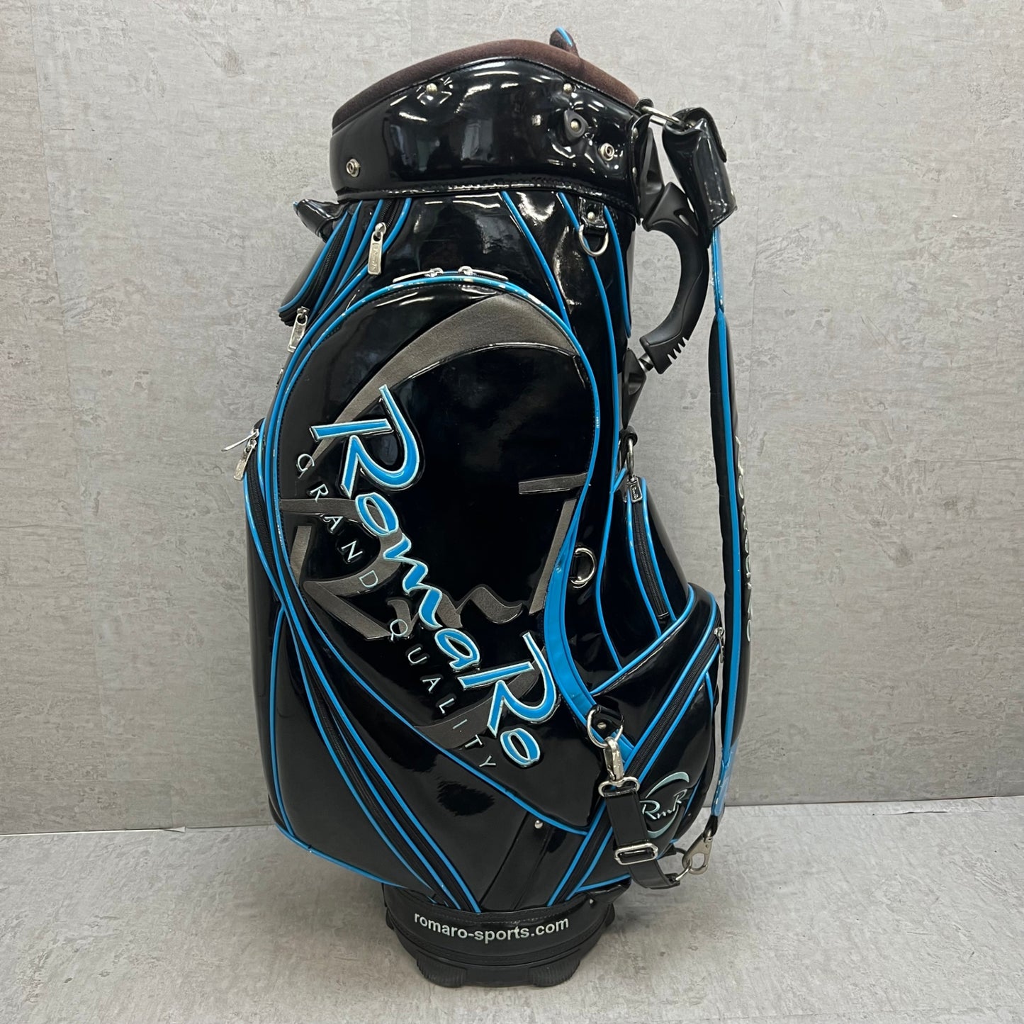 ロマロ　ゴルフ　カート式キャディバッグ　約10型　エナメル　ブラック　黒　ブルー　青　RomaRo