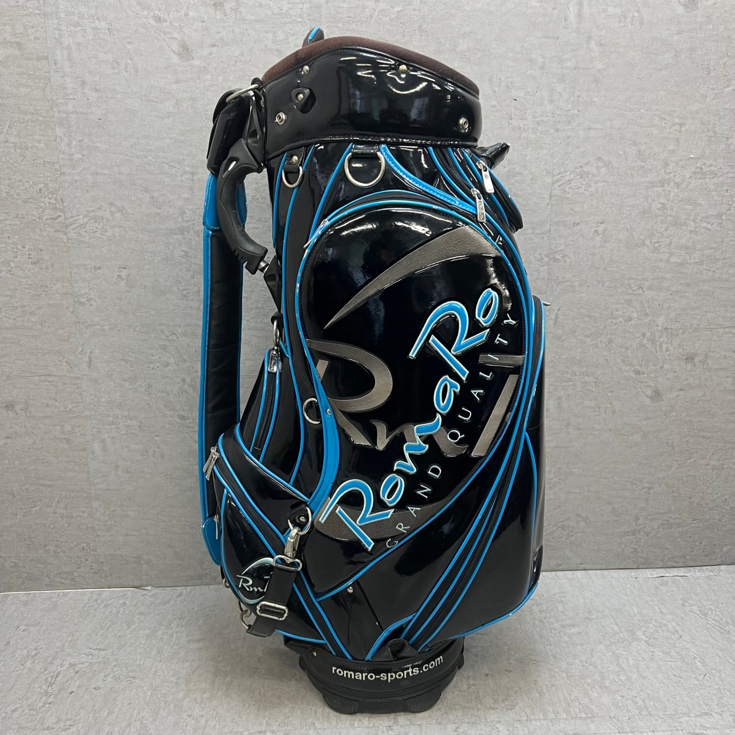 ロマロ　ゴルフ　カート式キャディバッグ　約10型　エナメル　ブラック　黒　ブルー　青　RomaRo