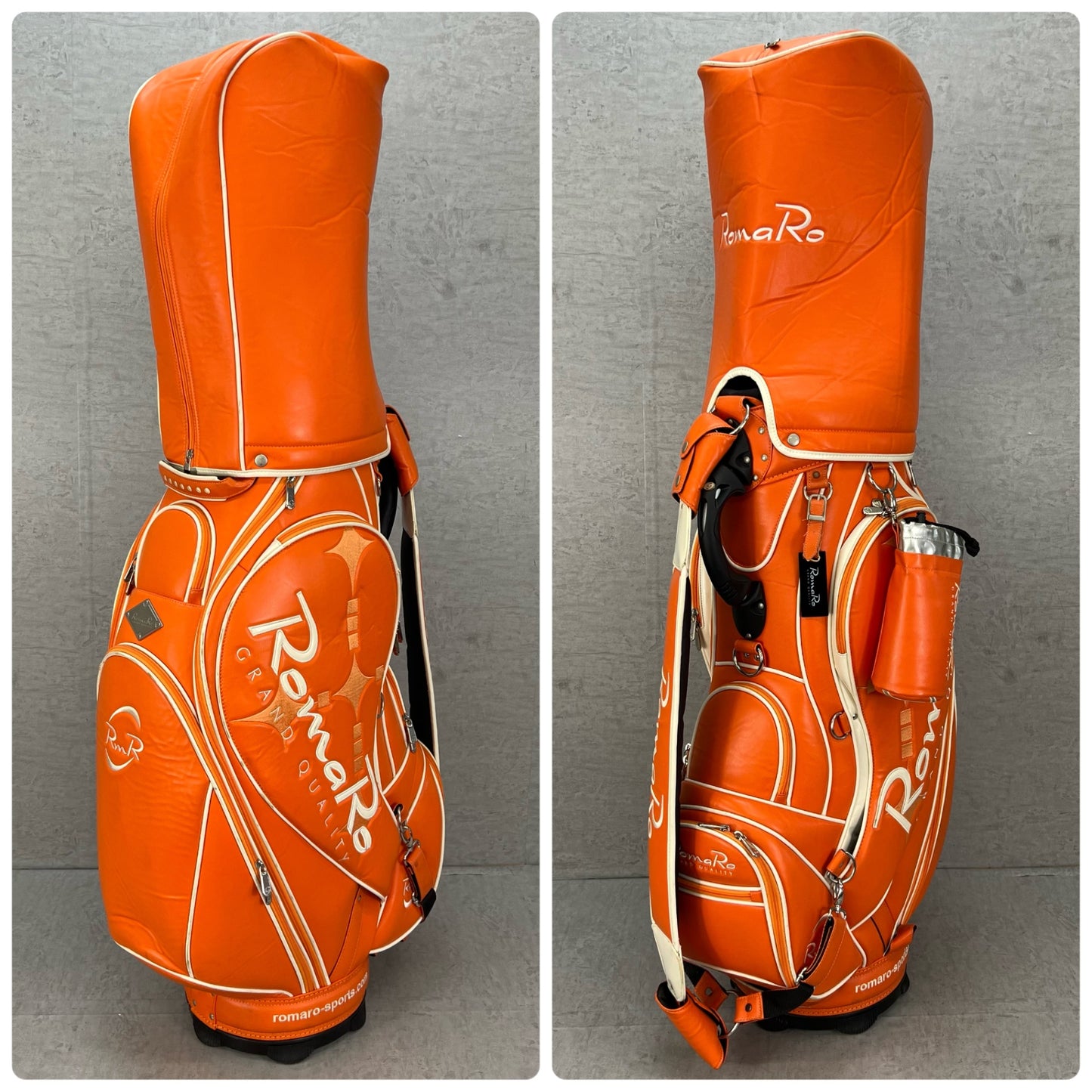 ロマロ　ゴルフ　カート式キャディバッグ　約10型　オレンジ　PUレザー　RomaRo