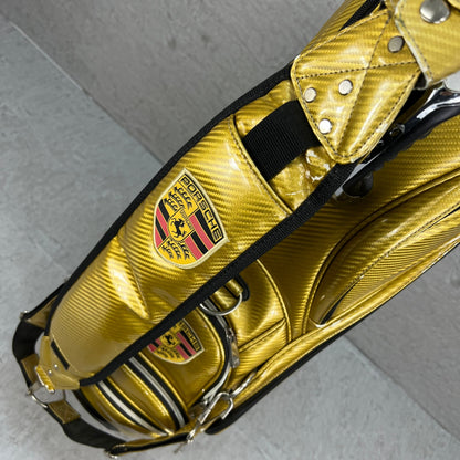 ポルシェ　ゴルフ　カート式キャディバッグ　約9.5型　エナメル製　ゴールド　金色　PORSCHE