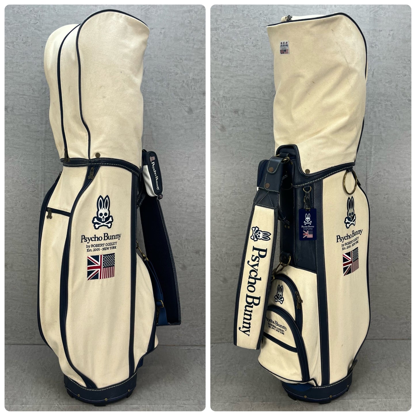 希少　帆布生地　サイコバニー　ゴルフ　カート式キャディバッグ　約10型　Psycho Bunny