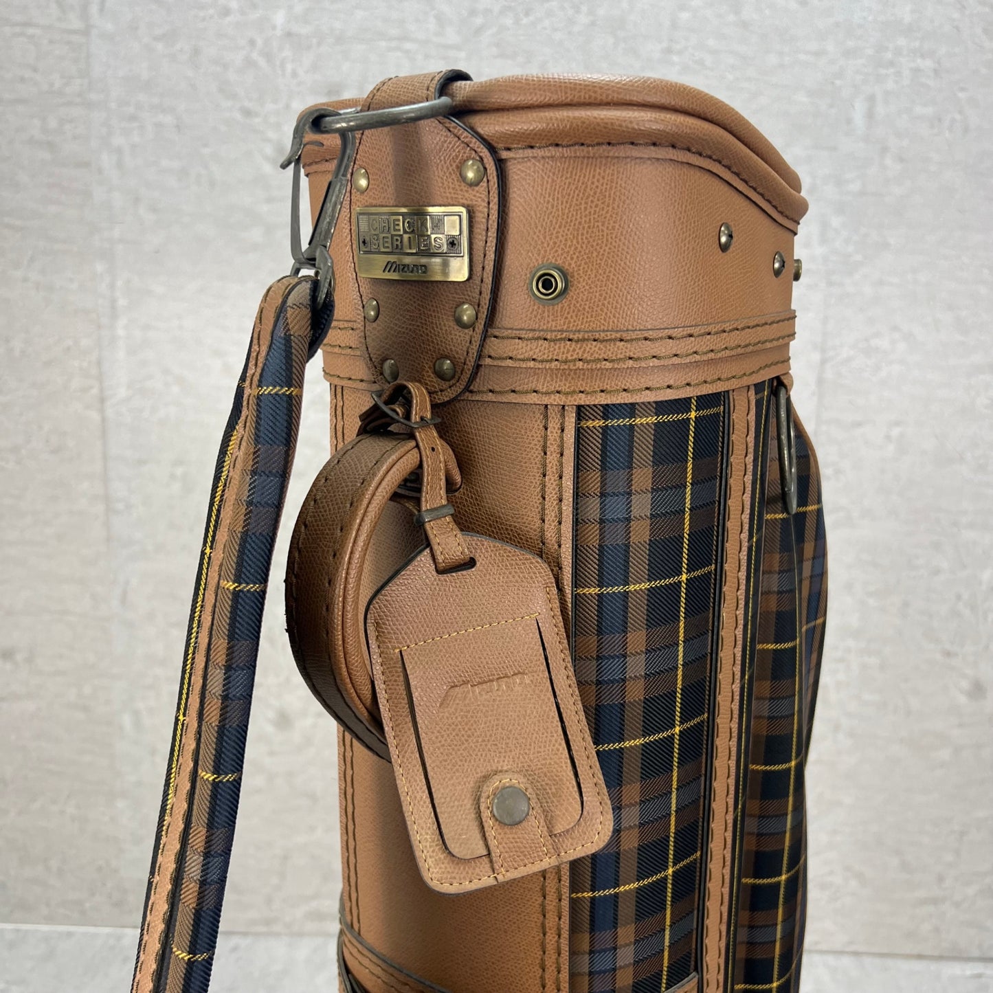 ミズノ　ゴルフ　キャディバッグ　ヘッドカバー　カート式　約８型　チェック柄　Mizuno