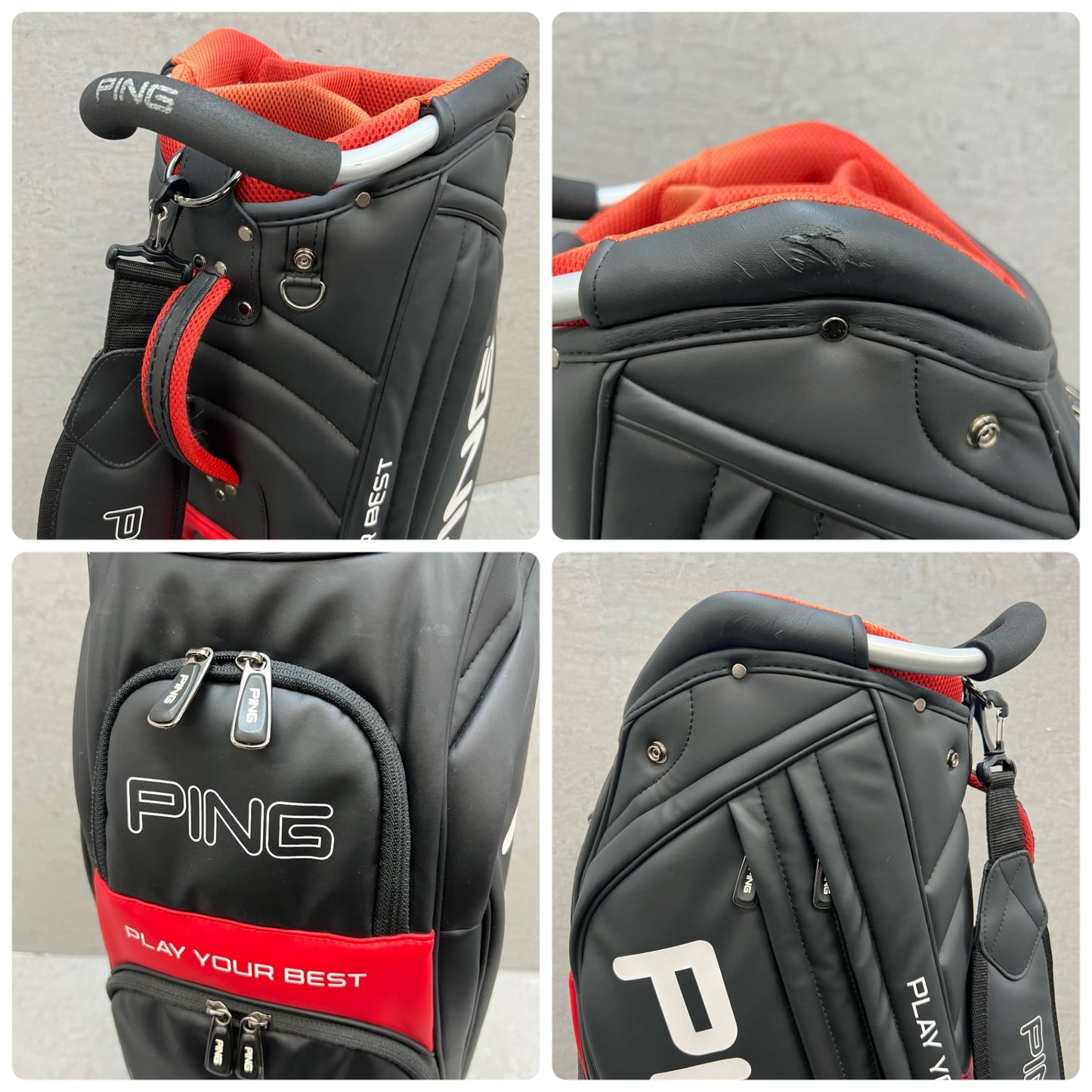 PING　ゴルフ　キャディバッグ　カート式　約9型　合成皮革　ブラック　黒　レッド　赤　ピン