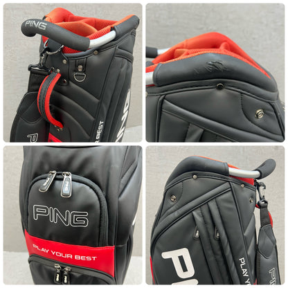 PING　ゴルフ　キャディバッグ　カート式　約9型　合成皮革　ブラック　黒　レッド　赤　ピン