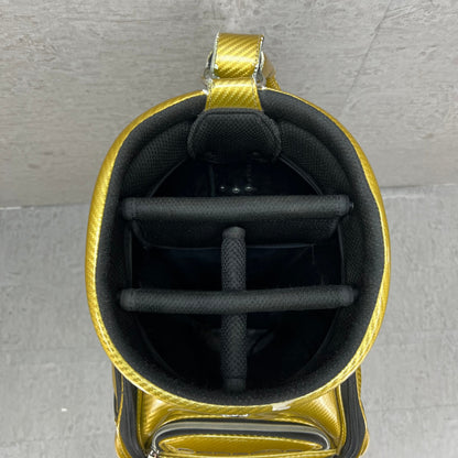 ポルシェ　ゴルフ　カート式キャディバッグ　約9.5型　エナメル製　ゴールド　金色　PORSCHE