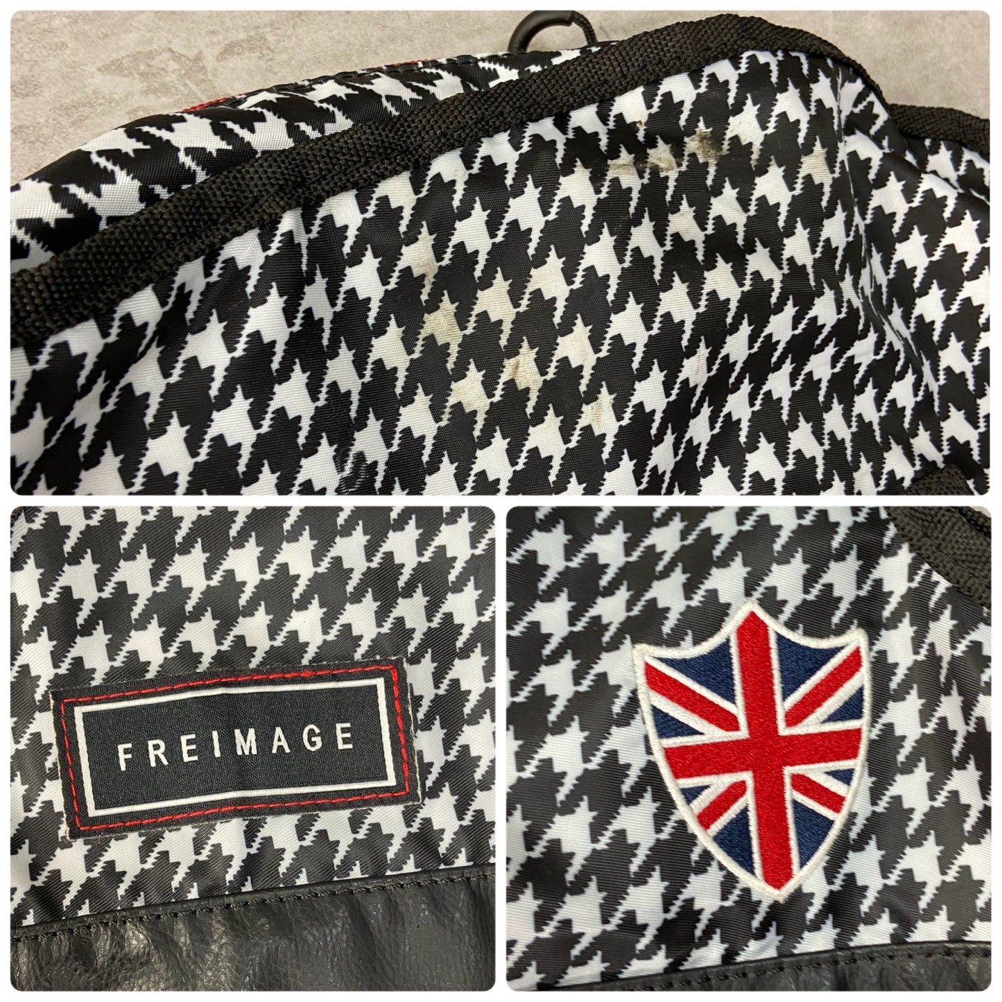 FREIMAGE　ゴルフバッグトラベルカバー　千鳥柄　ハウンドトゥース　総柄　旅行バッグ　ナイロン　一部レザー　フリメージェ