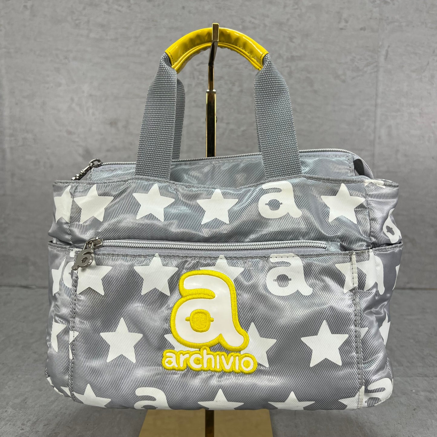 ARCHIVIO　アルチビオ　ゴルフラウンドバッグ　カートバッグ　aロゴワッペン　ホワイトスター総柄　グレーカラーベース　小物入れ