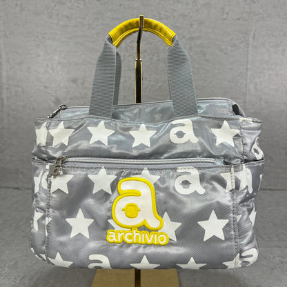 ARCHIVIO　アルチビオ　ゴルフラウンドバッグ　カートバッグ　aロゴワッペン　ホワイトスター総柄　グレーカラーベース　小物入れ
