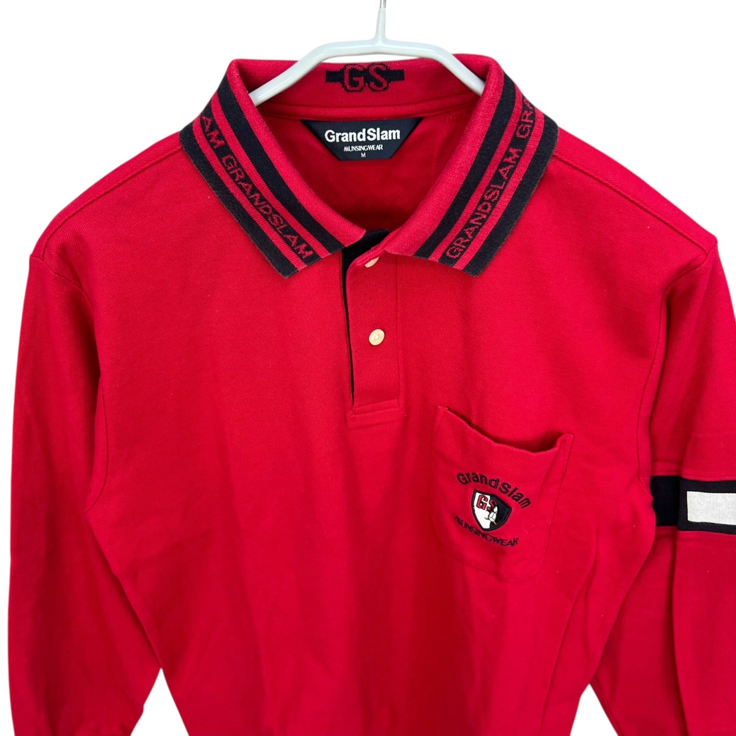 マンシングウェア　メンズゴルフウェア　長袖ポロシャツ　M　レッド　赤　MUNSINGWEAR　アパレル
