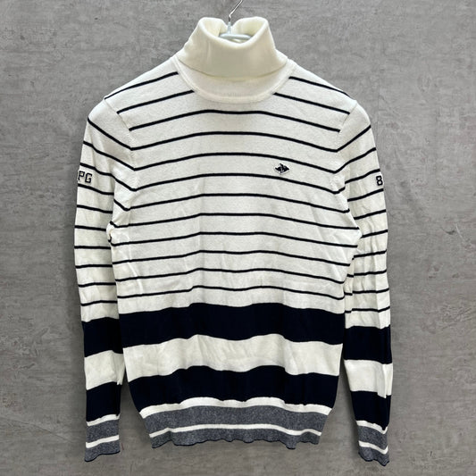 パーリーゲイツ　レディース　長袖トップス　タートルネックニットセーター　0サイズ　ボーダー　女性用ゴルフアパレル　PEARLY GATES