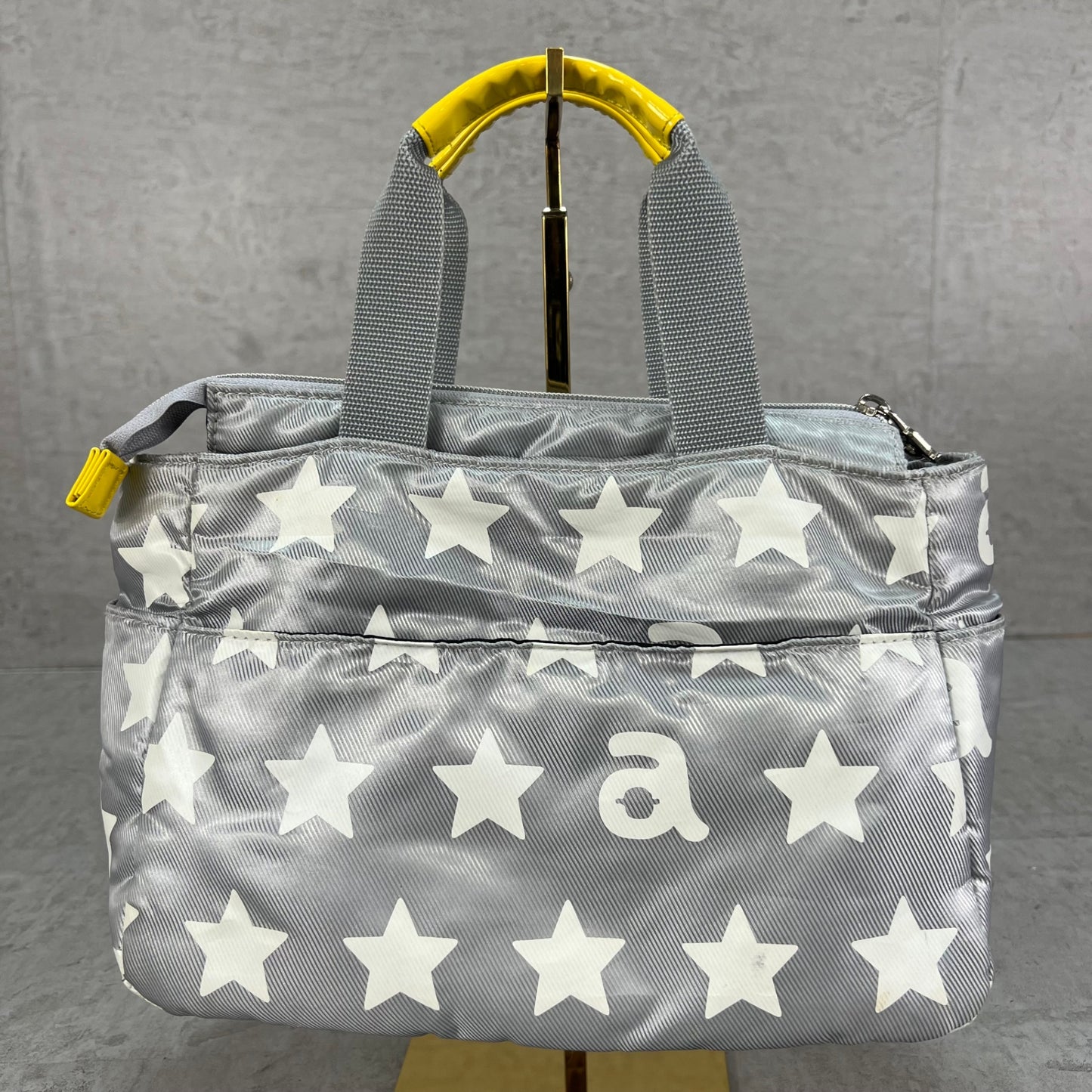 ARCHIVIO　アルチビオ　ゴルフラウンドバッグ　カートバッグ　aロゴワッペン　ホワイトスター総柄　グレーカラーベース　小物入れ