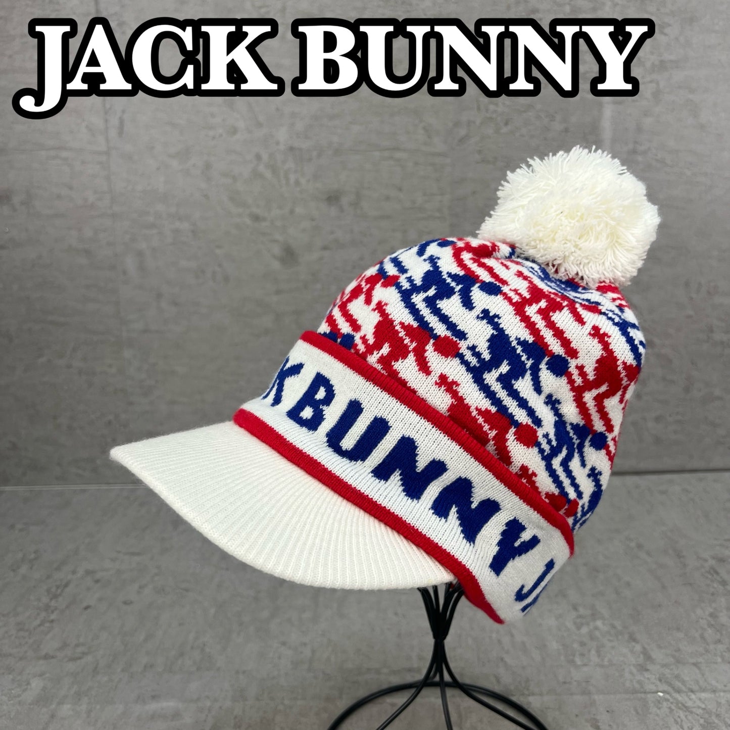 ジャックバニー　ゴルフアパレル　ニットキャップ　帽子　メンズ　レディース　アクリル　Sサイズ　ホワイト　白　JACK BUNNY