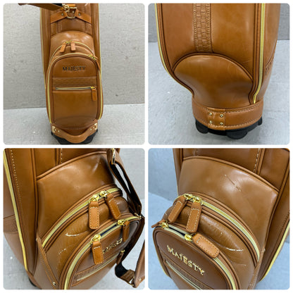 マジェスティ　ゴルフ　キャディバッグ　カート式　約9.5型　キャメル　合成皮革　MAJESTY