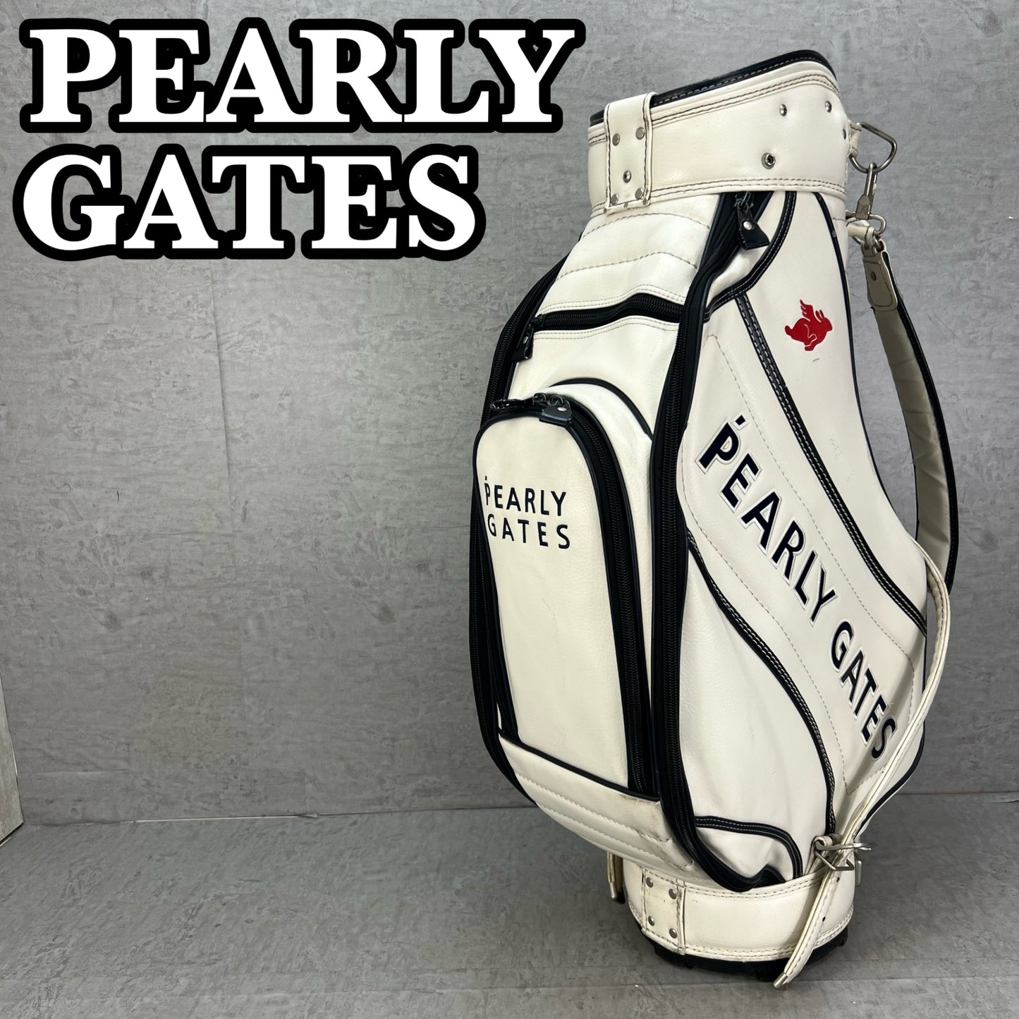 パーリーゲイツ　ゴルフ用キャディバッグ　カート式　レザー　ホワイト　白　PEARLY GATES　ラウンドアイテム　バック